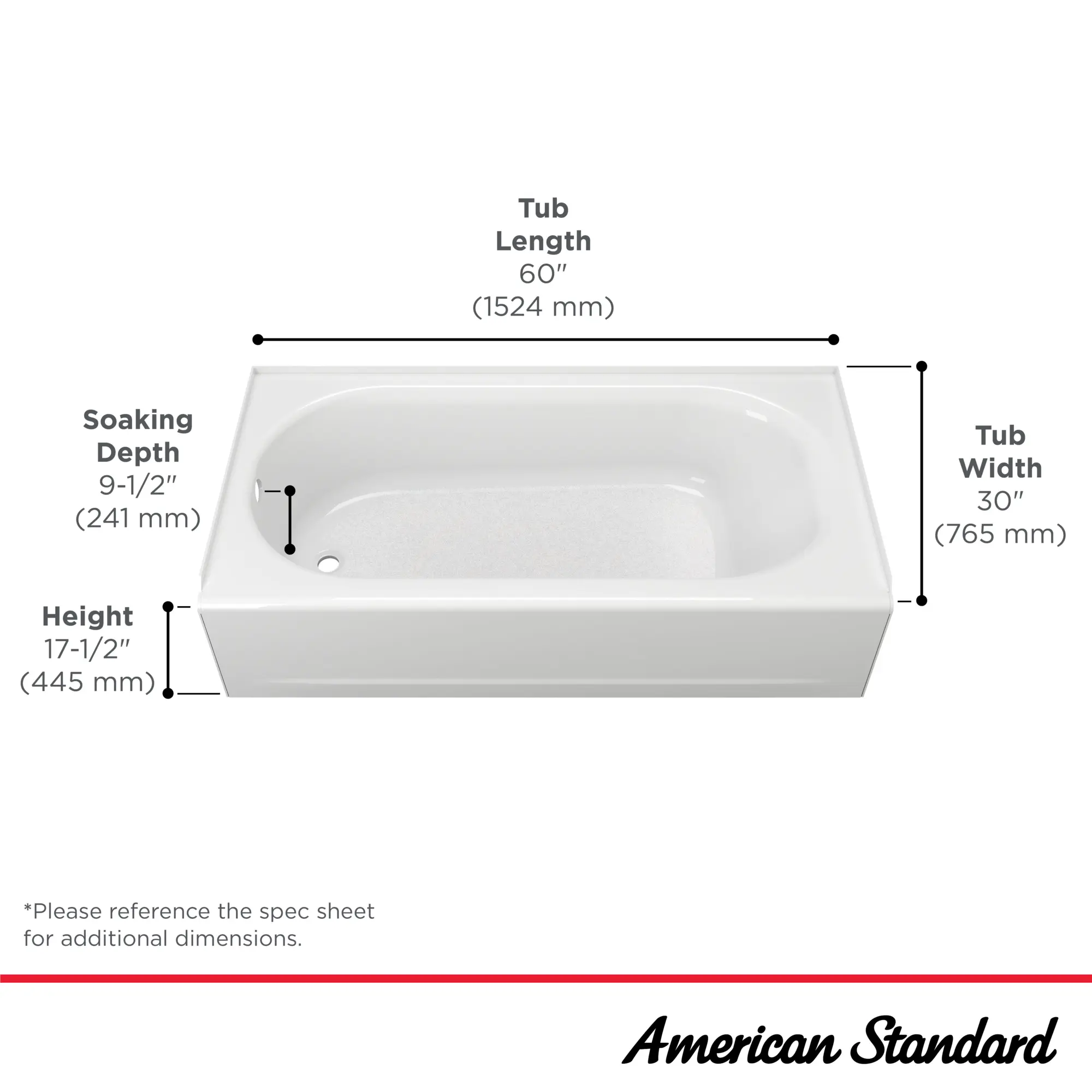 Princeton® PRO Steel 60 x 30-inch Above Floor Rough Integral Apron Bathtub with Left-Hand Outlet - Image 12