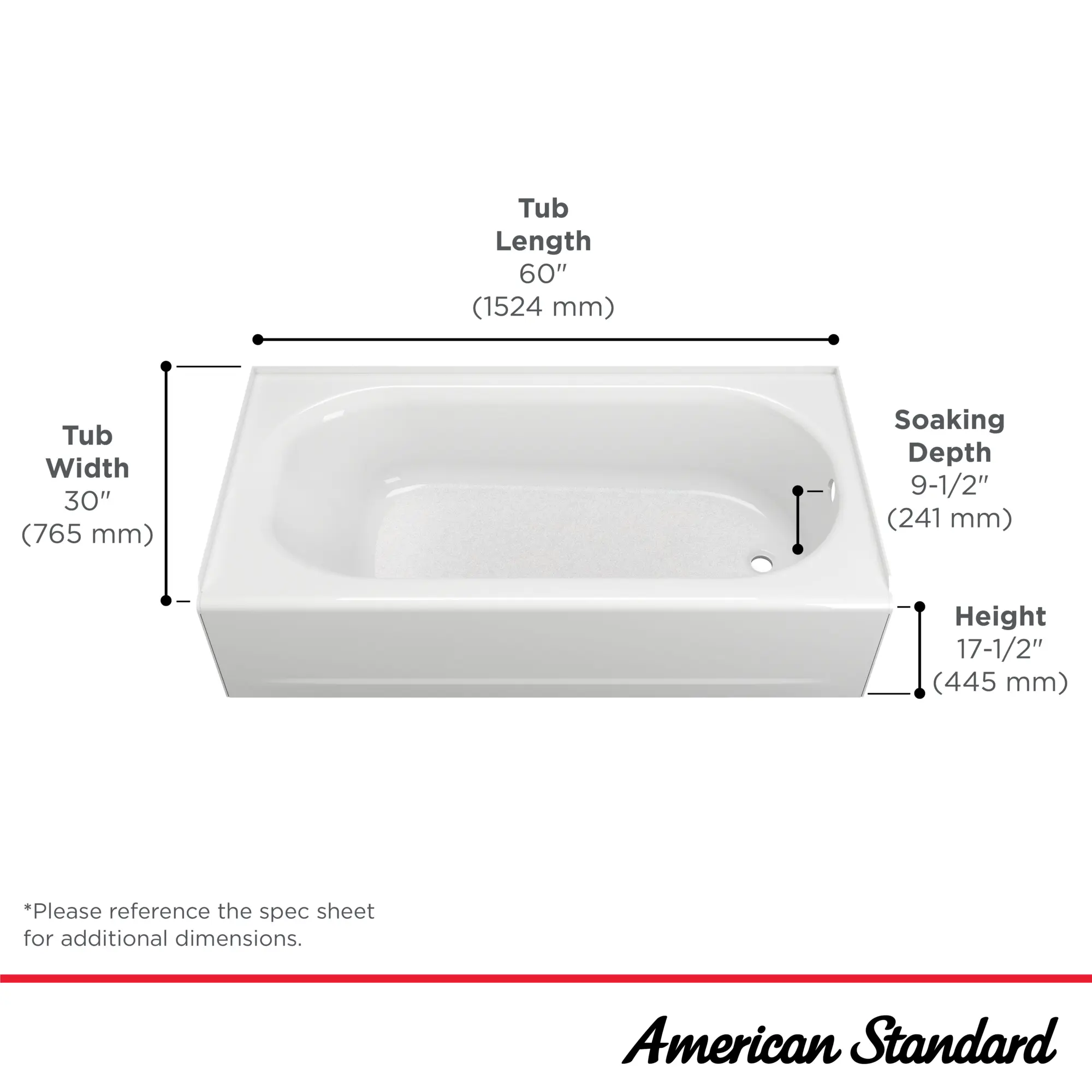 Princeton® PRO Steel 60 x 30-inch Above Floor Rough Integral Apron Bathtub with Right-Hand Outlet - Image 12