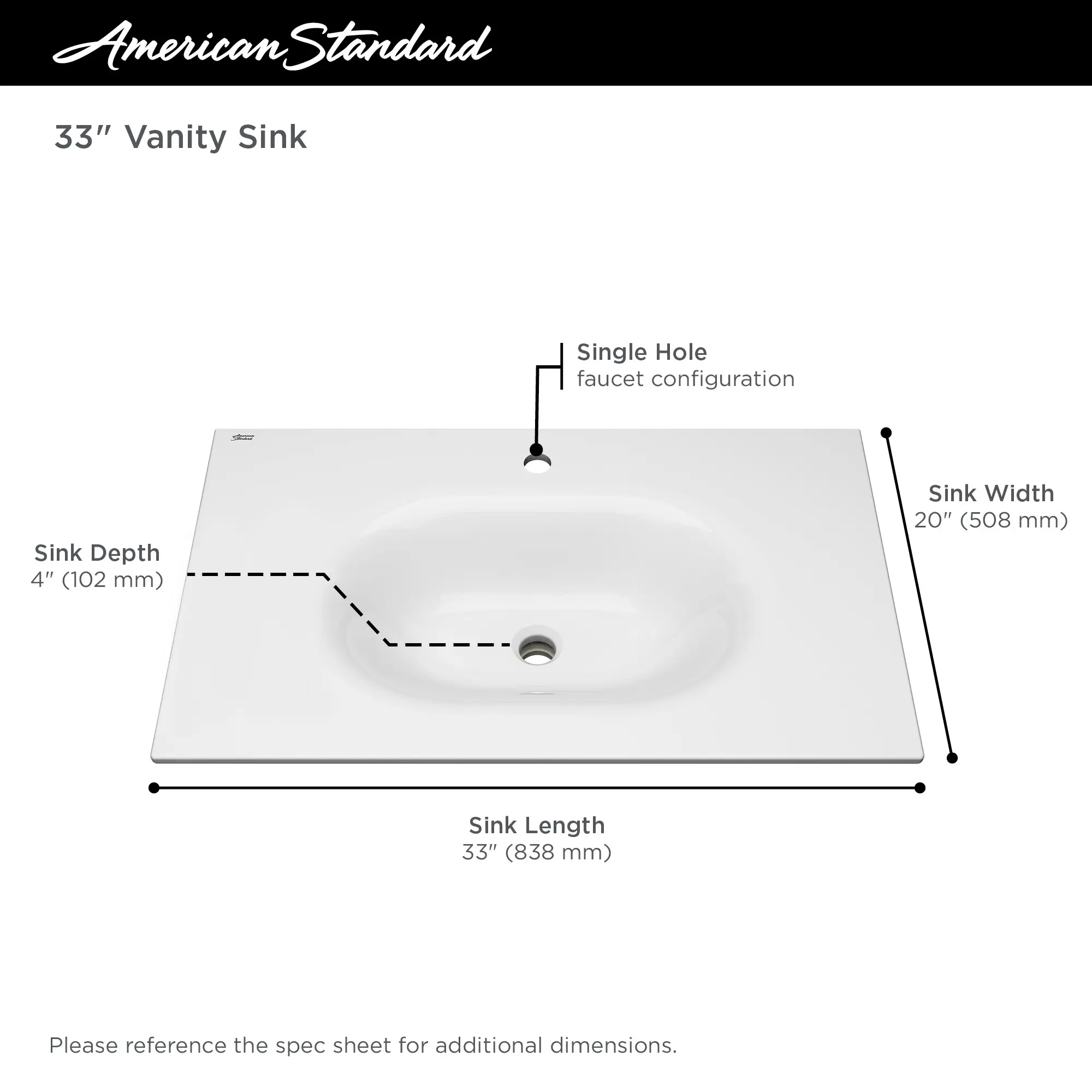 Studio® S 33-Inch Vitreous China Vanity Sink Top Center Hole Only - Image 19